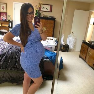 Seraphine Baby Blue Polka Dot Maternity Dress